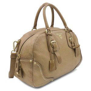 PRADA Cervo Antik Bowler Light Brown Calfskin Leather Bag